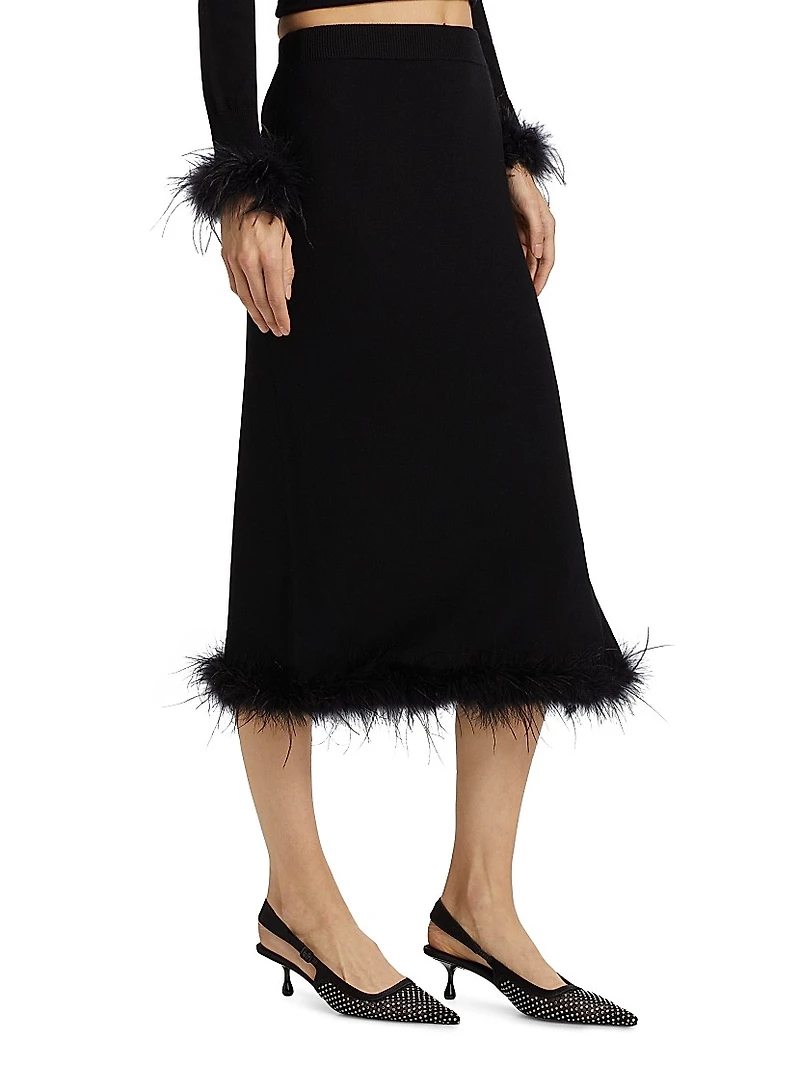 Louise Feather-Trim Wool Skirt