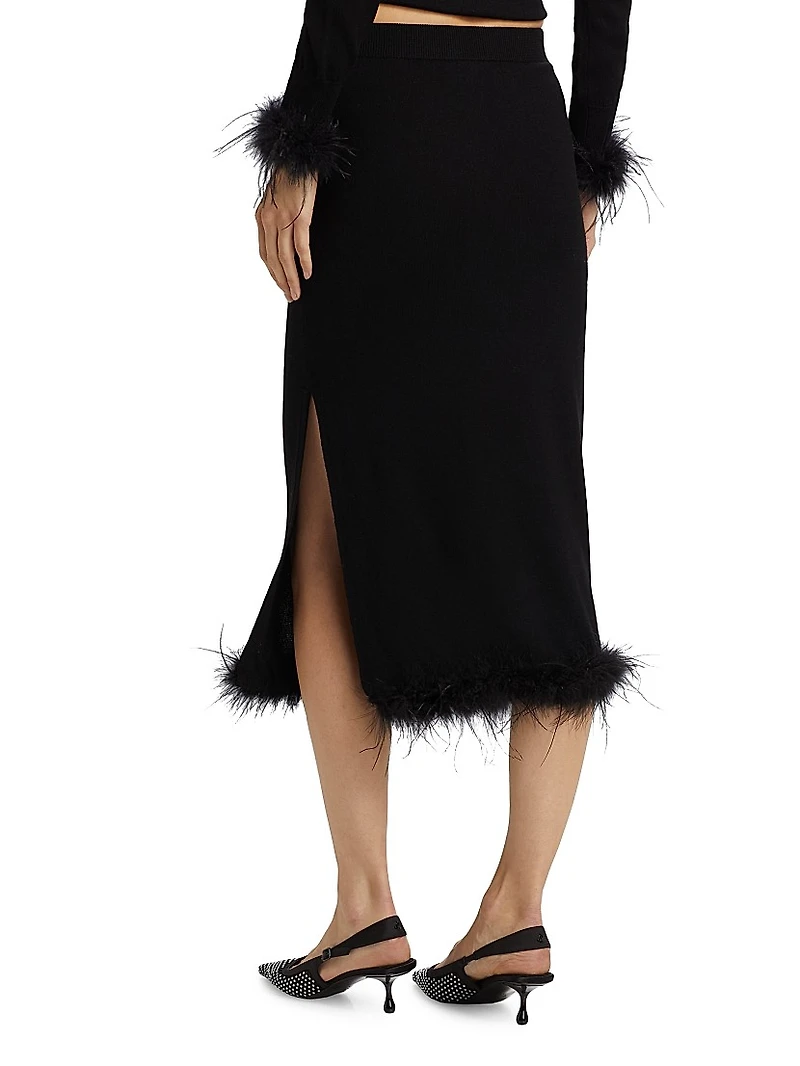 Louise Feather-Trim Wool Skirt