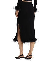 Louise Feather-Trim Wool Skirt