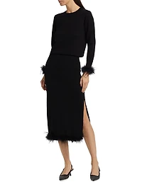 Louise Feather-Trim Wool Skirt