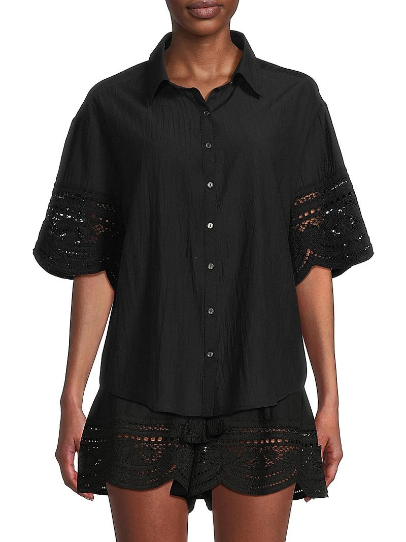 Shamaya Eyelet-Trimmed Swim Cover-Up Top