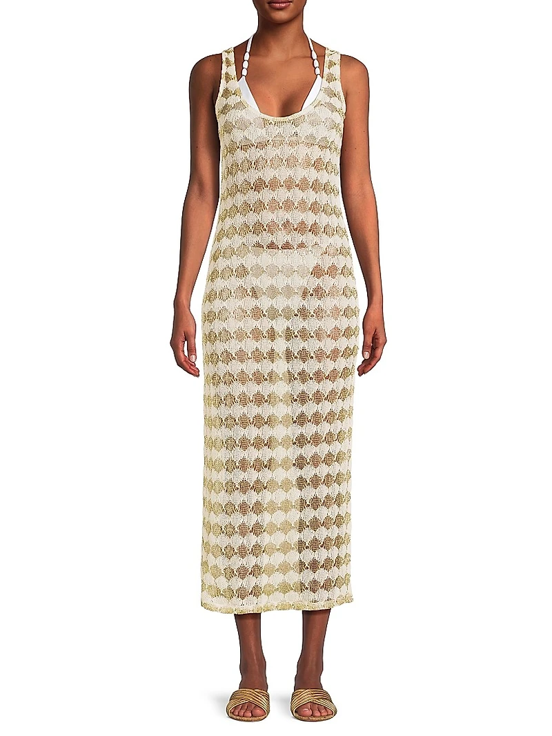 Angely Metallic Crochet Cover-Up Midi-Dress
