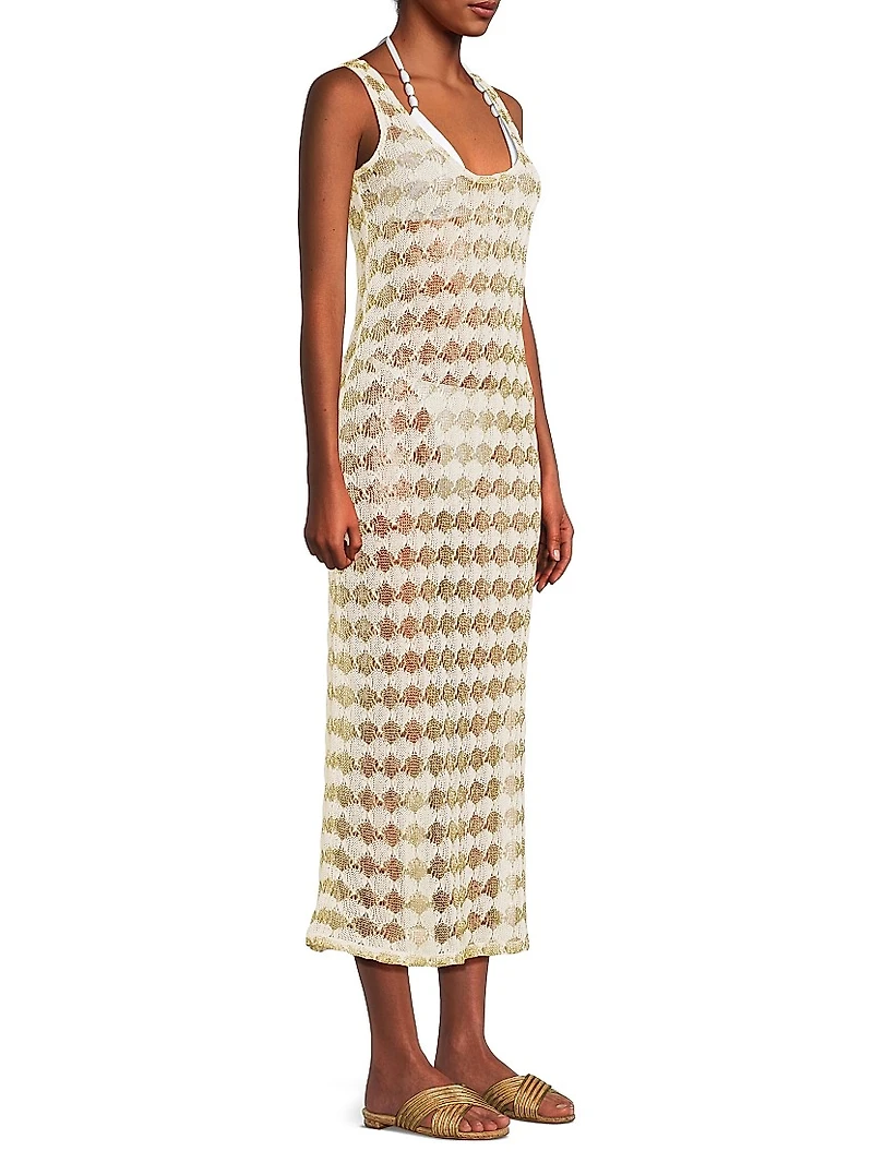 Angely Metallic Crochet Cover-Up Midi-Dress