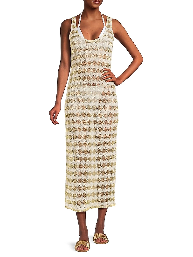 Angely Metallic Crochet Cover-Up Midi-Dress