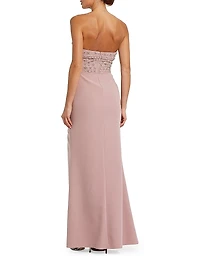 Prom Strapless Crepe Fitted Rhinestone Gown
