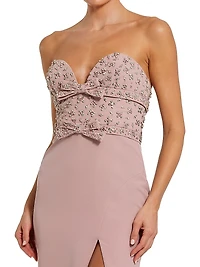 Prom Strapless Crepe Fitted Rhinestone Gown