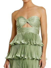 Ieena Pleated Charmeuse Strapless Tiered Ruffle Gown