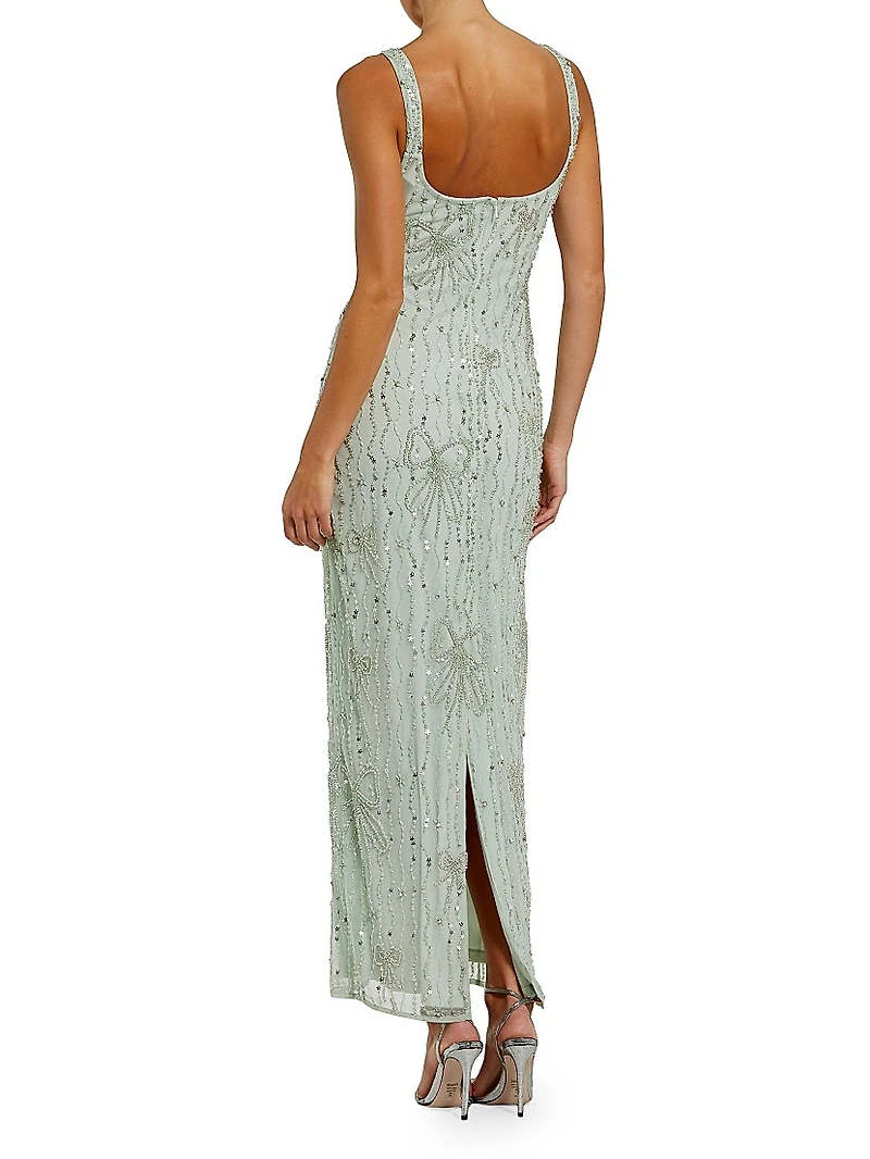 Cocktail Beaded Mesh Scoopneck Gown