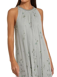 Floral Embellished Mesh Trapeze Gown