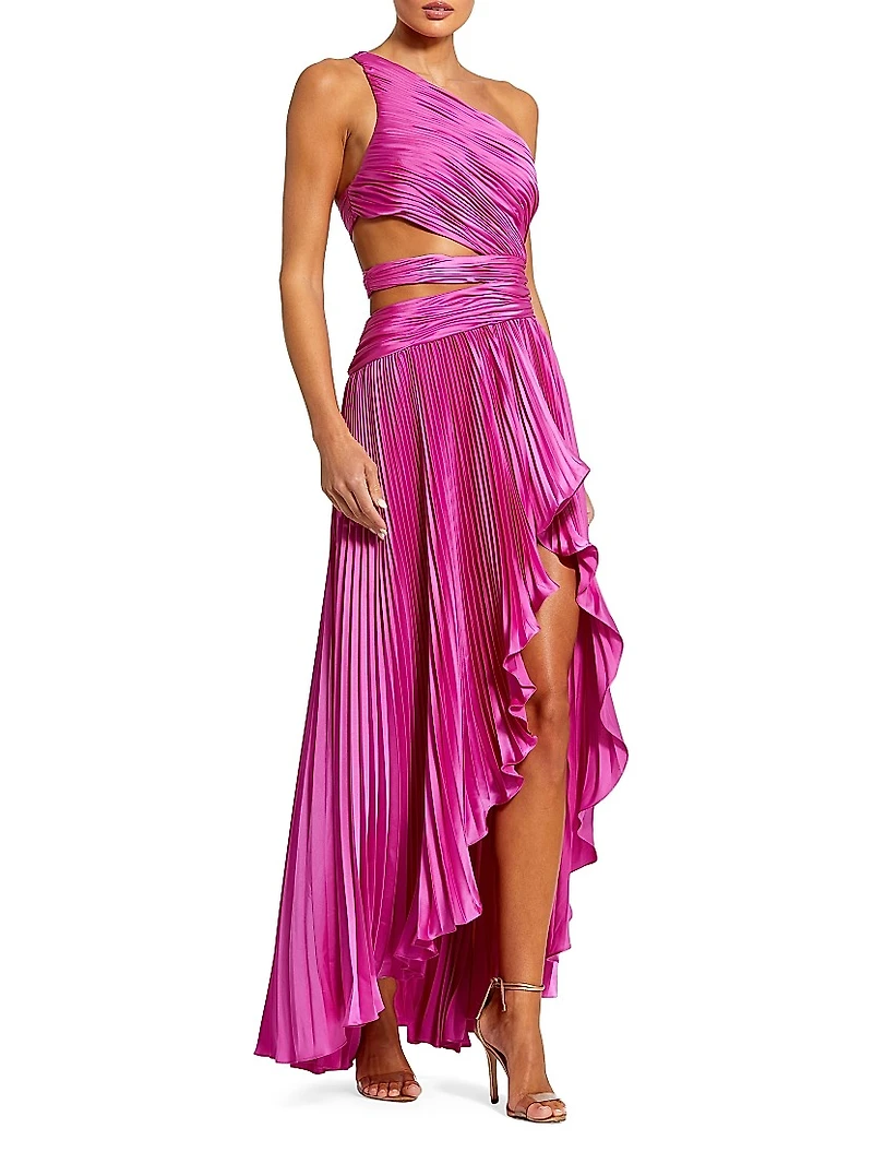 One-Shoulder Pleated Asymmetrical Gown