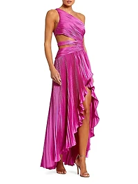One-Shoulder Pleated Asymmetrical Gown