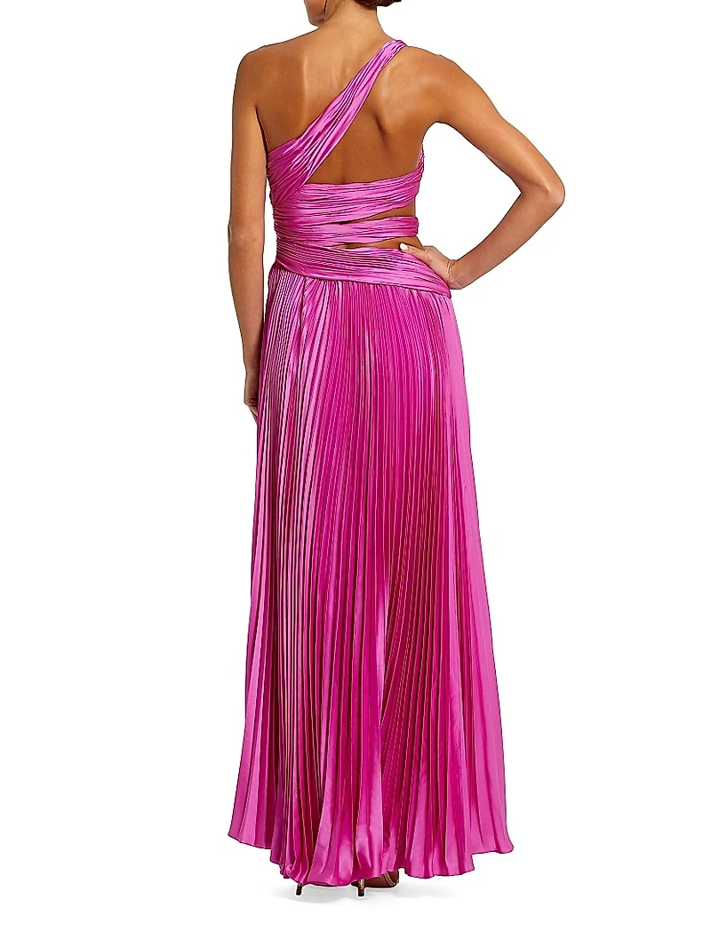 One-Shoulder Pleated Asymmetrical Gown