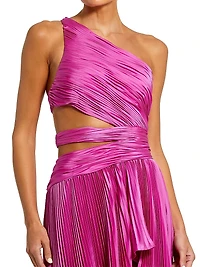 One-Shoulder Pleated Asymmetrical Gown