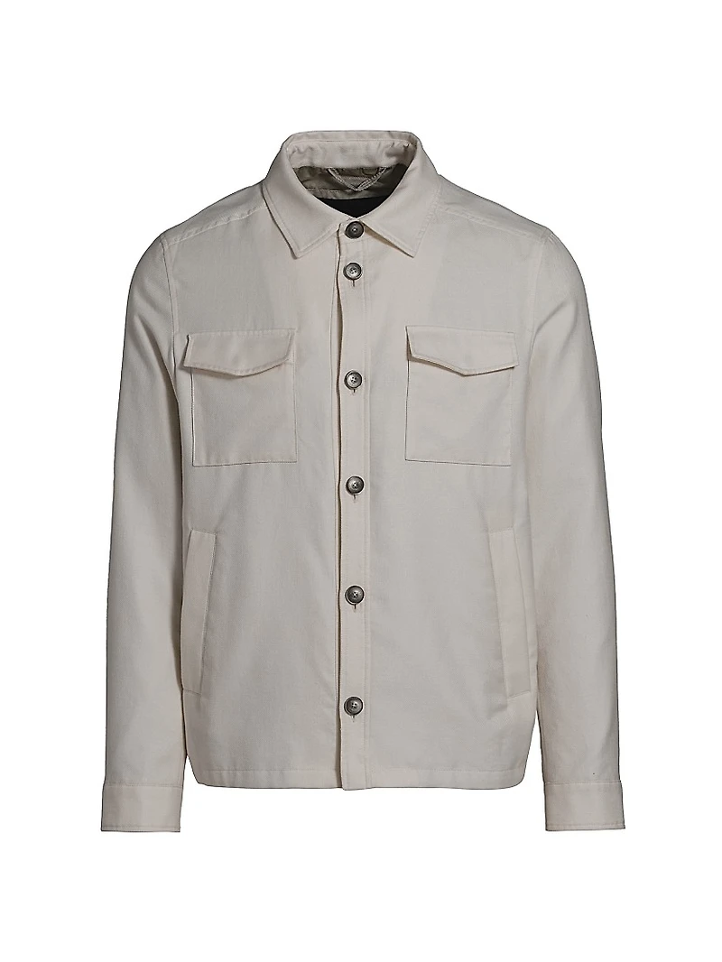 Cotton-Blend Button-Front Shirt Jacket