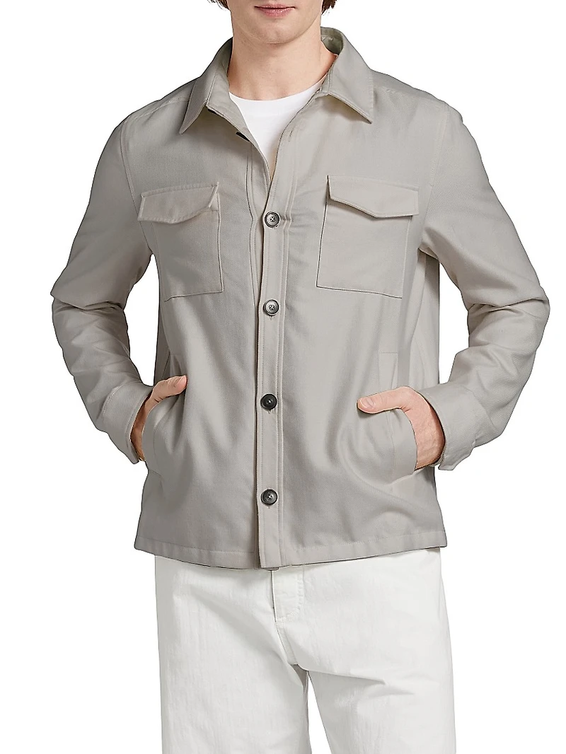 Cotton-Blend Button-Front Shirt Jacket