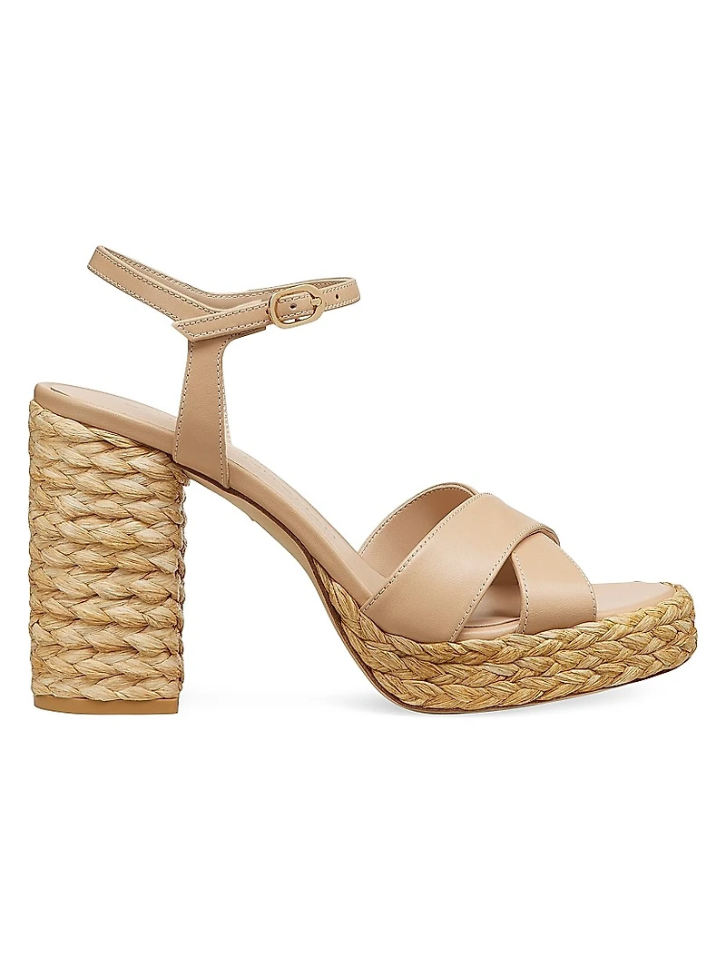 Dayna 90MM Leather & Raffia Platform Sandals