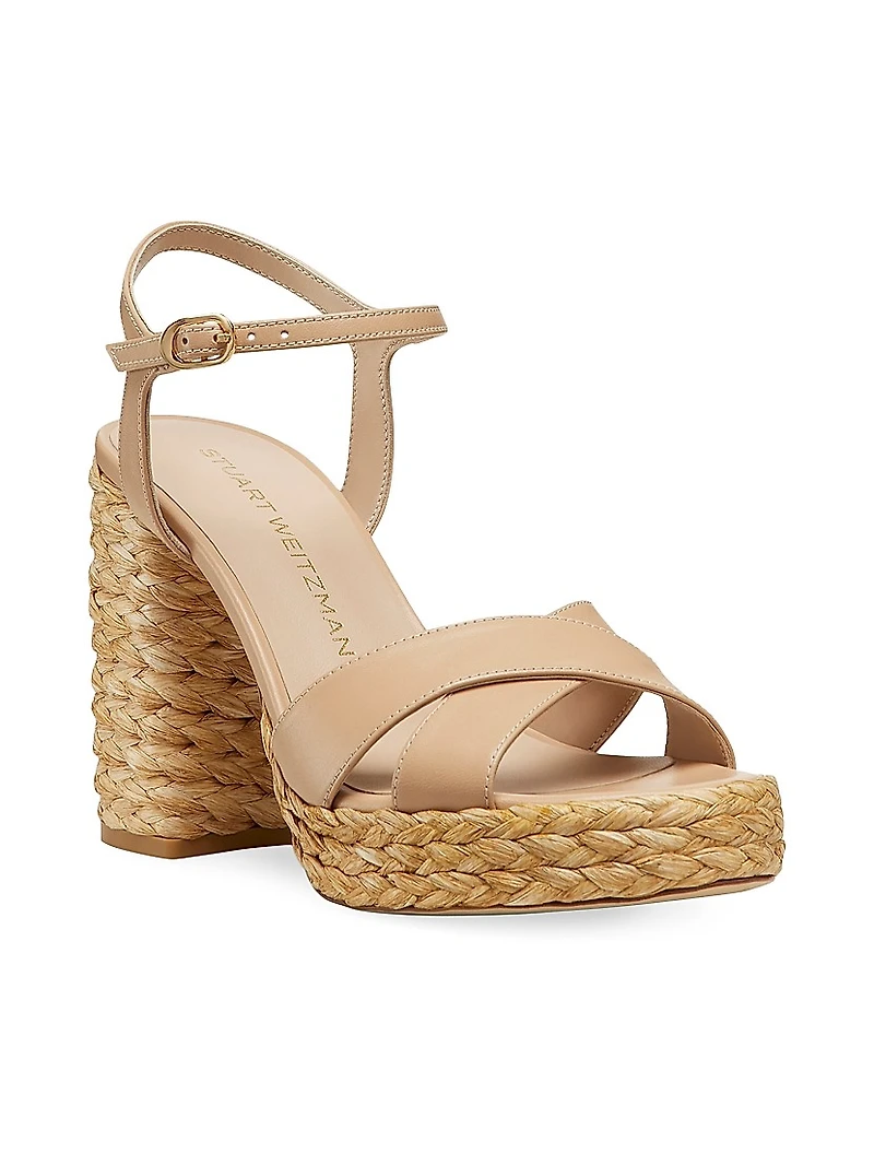 Dayna 90MM Leather & Raffia Platform Sandals