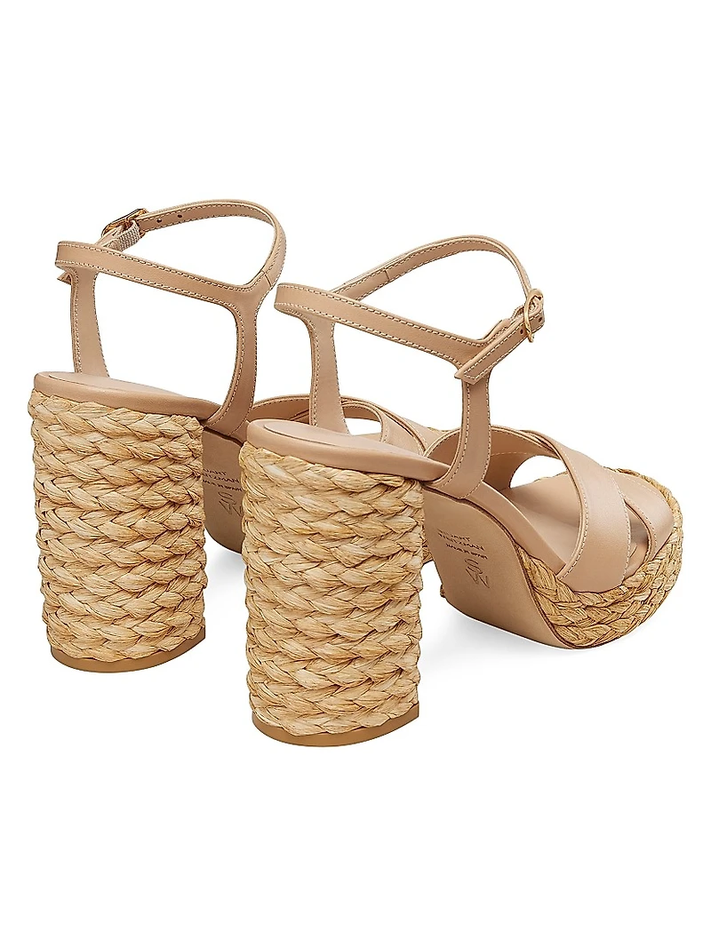 Dayna 90MM Leather & Raffia Platform Sandals