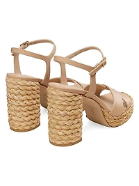 Dayna 90MM Leather & Raffia Platform Sandals