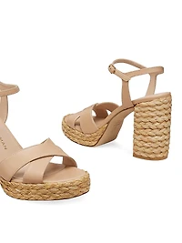 Dayna 90MM Leather & Raffia Platform Sandals