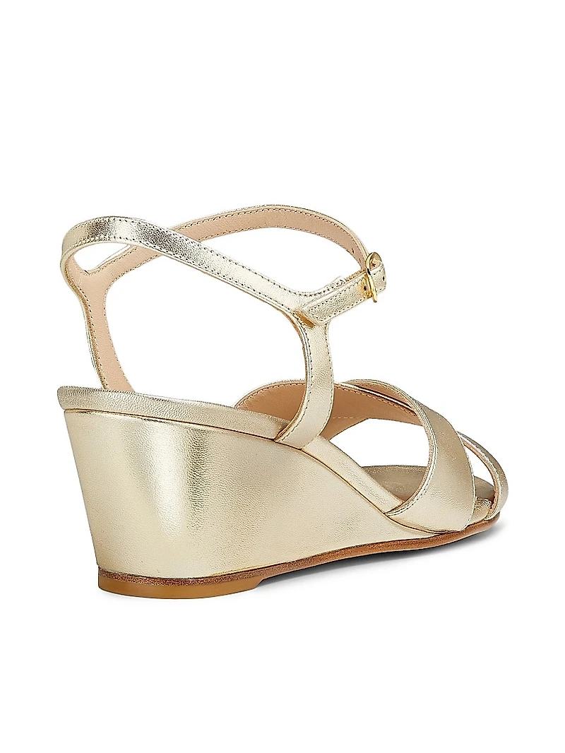 Dayna 50MM Metallic Leather Wedge Sandals