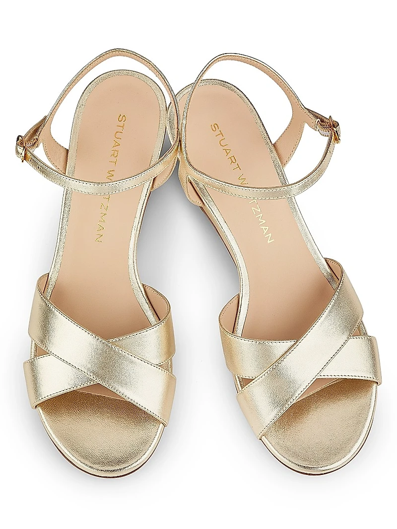 Dayna 50MM Metallic Leather Wedge Sandals