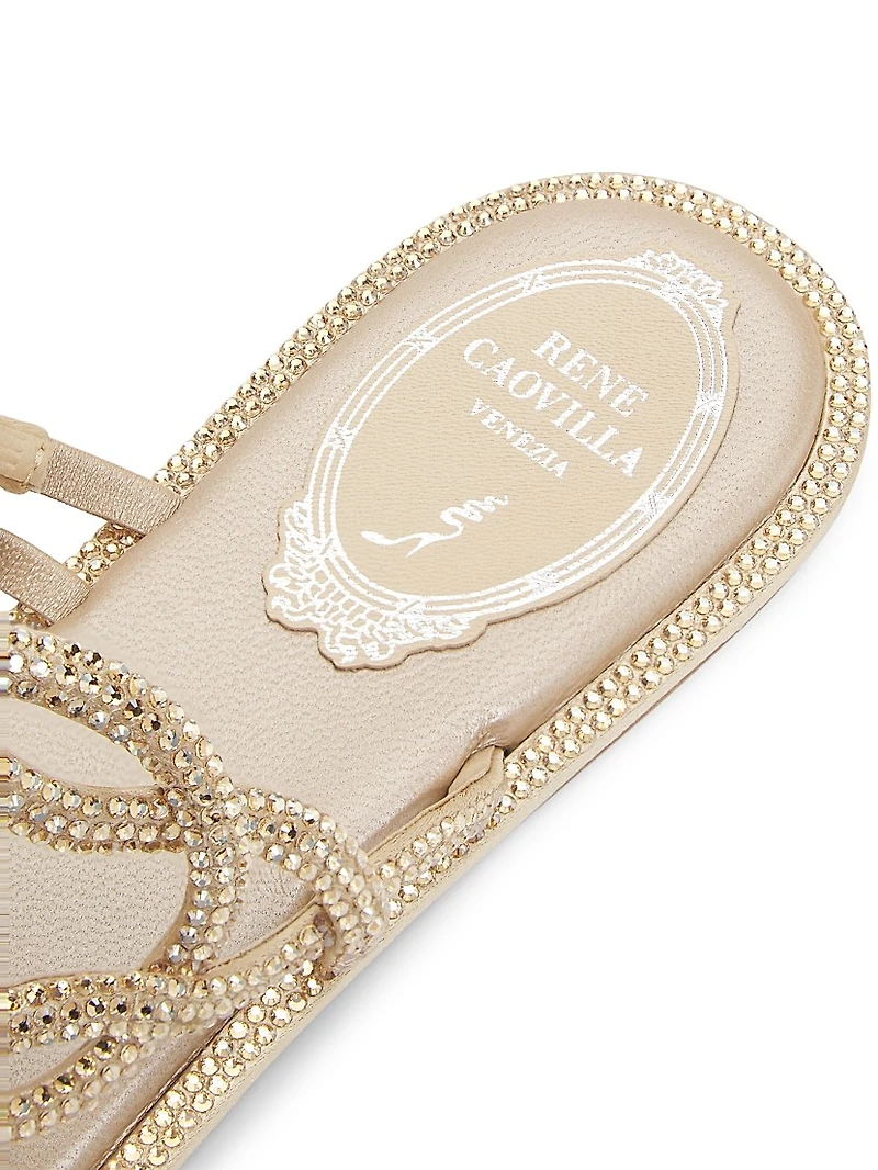 Embellished Satin Flat Sandals