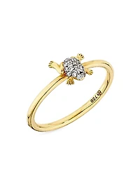 Leap Mini Frog 18K-Yellow-Gold, Black Sapphire & 0.05 TCW Diamond Ring