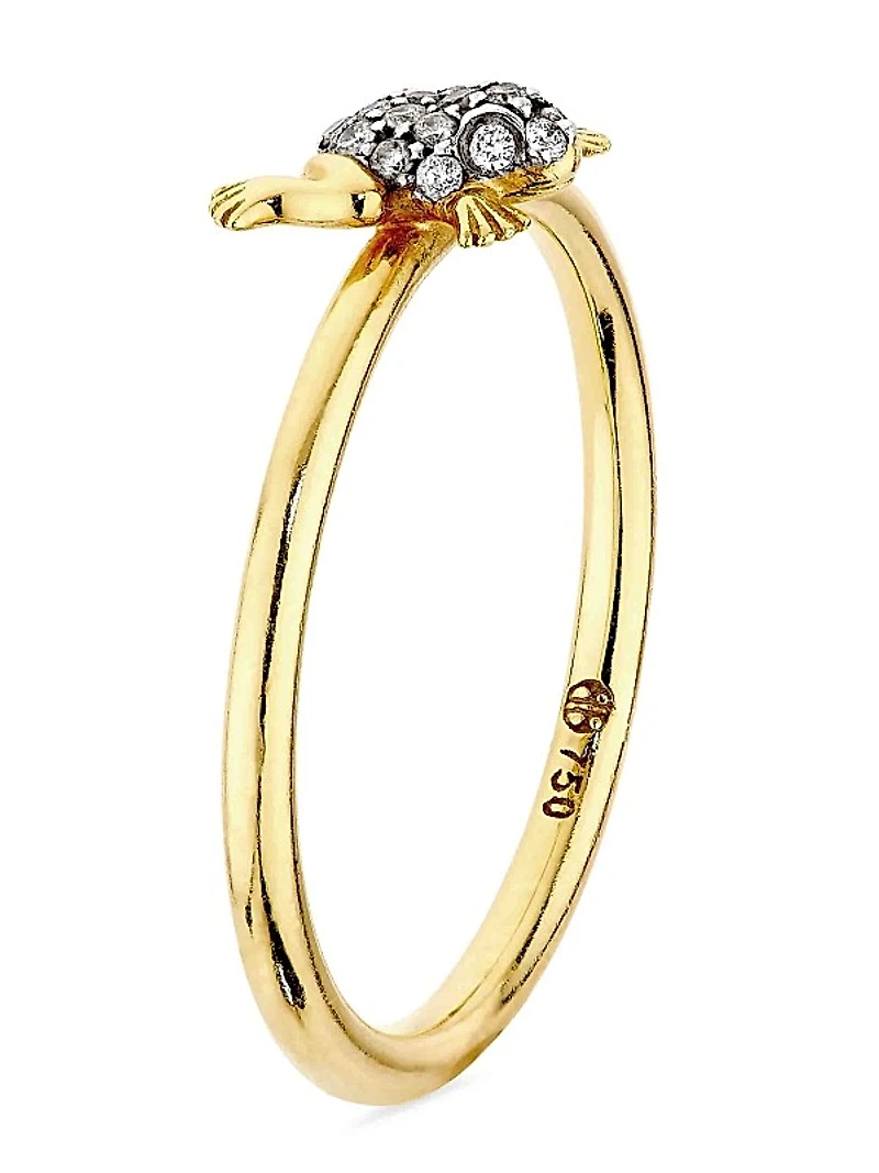 Leap Mini Frog 18K-Yellow-Gold, Black Sapphire & 0.05 TCW Diamond Ring