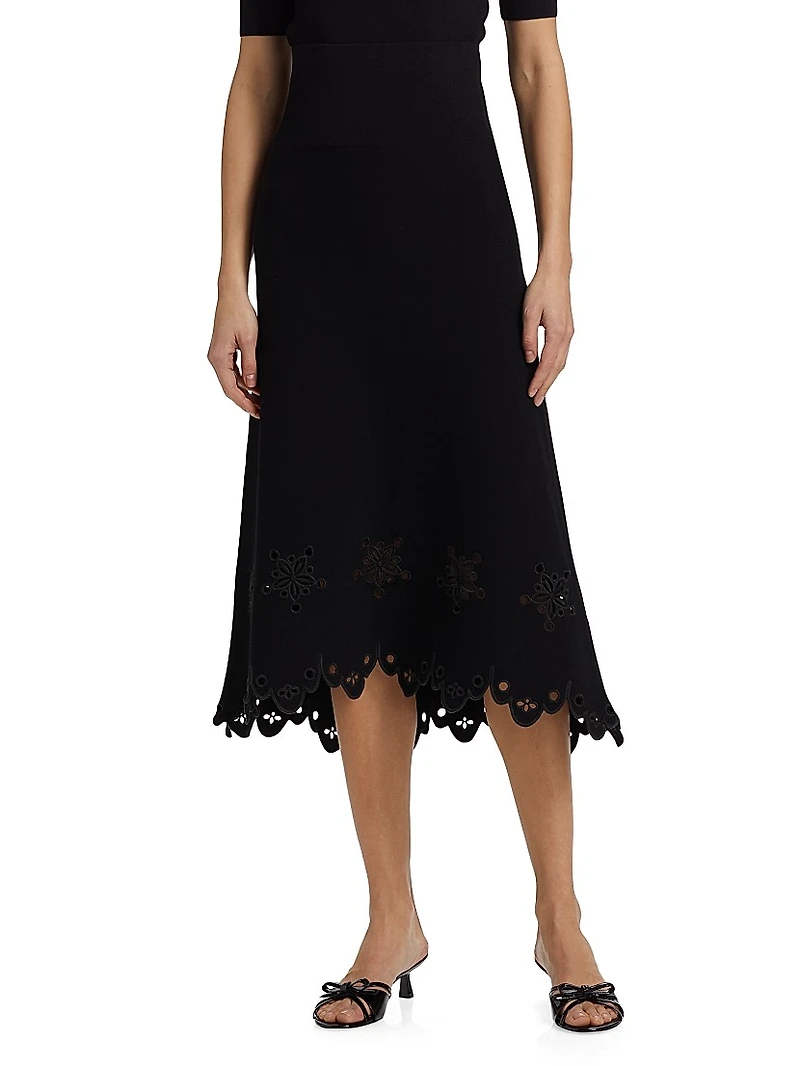 Melly Eyelet Scallop-Hem Midi-Skirt