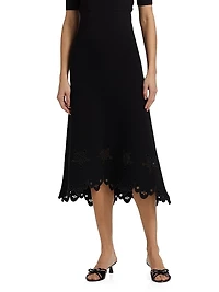 Melly Eyelet Scallop-Hem Midi-Skirt