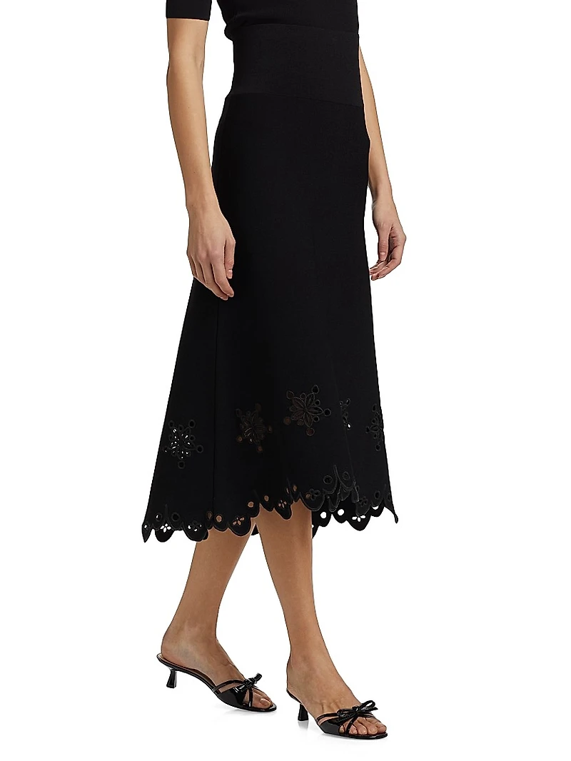 Melly Eyelet Scallop-Hem Midi-Skirt
