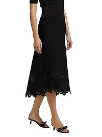 Melly Eyelet Scallop-Hem Midi-Skirt