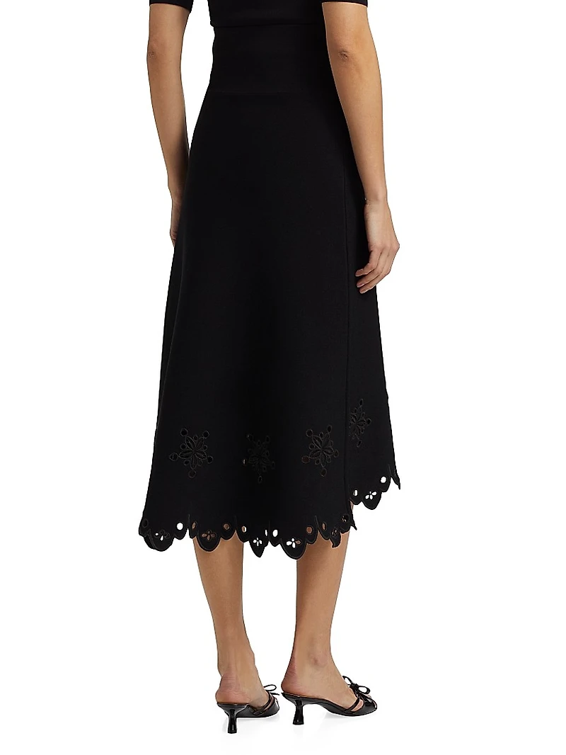 Melly Eyelet Scallop-Hem Midi-Skirt