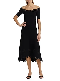 Melly Eyelet Scallop-Hem Midi-Skirt