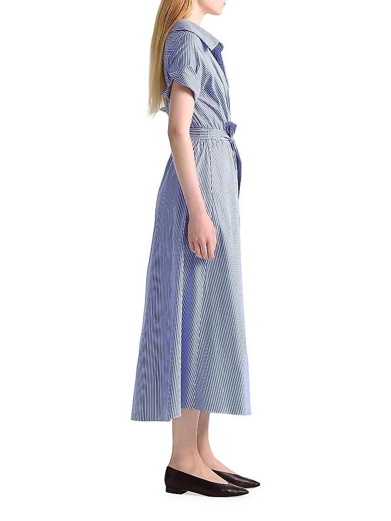 Lydia Stripe Cotton Wrap Shirtdress