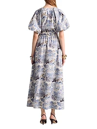 Paulina Bird Print Belted Midi-Dress