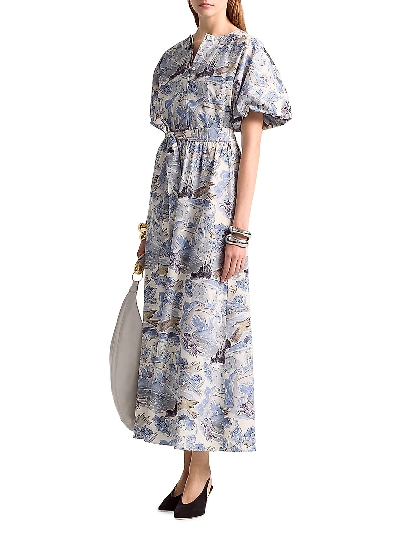 Paulina Bird Print Belted Midi-Dress