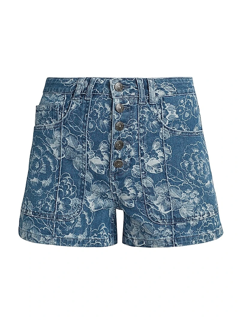 Vivian Sketchbook Floral Denim Shorts