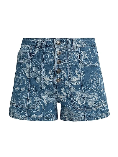 Vivian Sketchbook Floral Denim Shorts