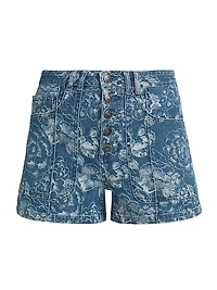 Vivian Sketchbook Floral Denim Shorts