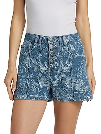 Vivian Sketchbook Floral Denim Shorts