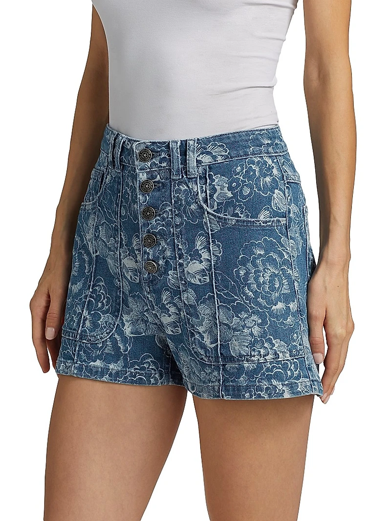 Vivian Sketchbook Floral Denim Shorts