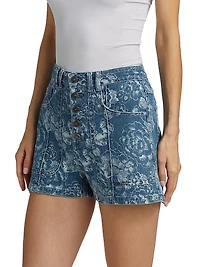 Vivian Sketchbook Floral Denim Shorts
