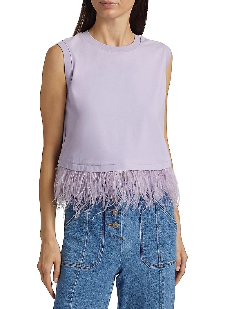 Cropped Feather-Hem T-Shirt