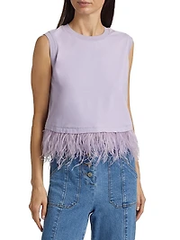 Cropped Feather-Hem T-Shirt