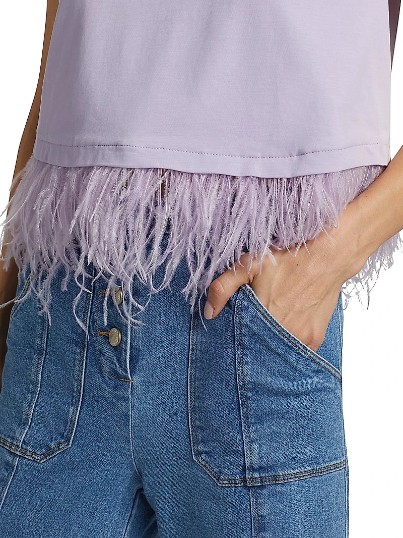Cropped Feather-Hem T-Shirt