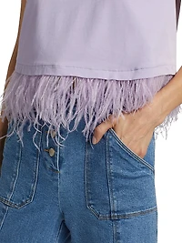 Cropped Feather-Hem T-Shirt