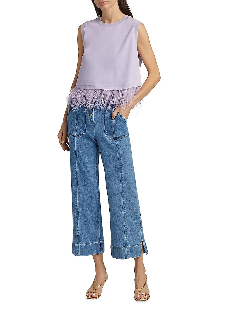 Cropped Feather-Hem T-Shirt