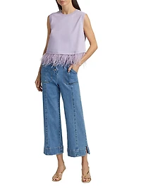 Cropped Feather-Hem T-Shirt
